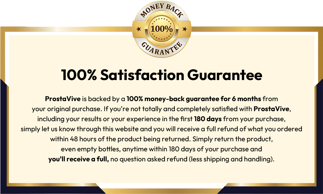 ProstaVive 100% satisfaction guarantee - 100% money-back guarantee for 6 months - Click to buy